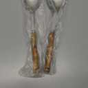 Nature Real Bamboo Handle Serving Set 10 inch Salad Spoon and fork 2-Piece Set Stainless Steel 18/10 Kitchen Utensils Matte Silver