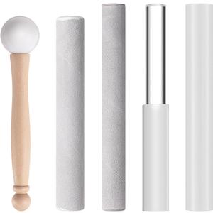 Nuanchu 5 Pcs Crystal Singing Bowl Mallet Set Includes Sheepskin Solid and Hollow Sound Sticks Singing Bowl Rubber Mallet with Wood Handle Clear Acrylic Striker for Playing(Silver)
