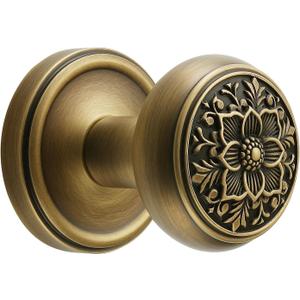 Antique Brass Door Knob with Intricate Floral Design Privacy Handles Elegant and Durable for Interior Doors, Classic Vintage Look for Home or Office Decor (Antique Brass, Privacy-2.375 in)