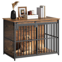 HOOBRO Dog Crate Furniture, 36.6" Heavy Duty Dog Kennel with Sliding Barn Door, Wooden Dog Cage Indoor, Decorative Side End Table for Small/Medium Dogs, Rustic Brown and Black FG162GW03G1