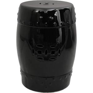 Red Lantern 18" Solid Black Porcelain Garden Stool (Round)