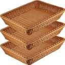 MANCHAP 3 PCS 16 Inch Poly Wicker Bread Baskets, Handmade Rattan Woven Pantry Organizer, Tabletop Food Serving Baskets Rectangle Storage Basket for Home, Restaurant, Hotel, Brown