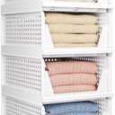 4 Pack Folding Closet Organizers Storage Box, Stackable Storage Bins, Plastic Drawer Basket Closet Storage for Wardrobe Cupboard Kitchen Bathroom Office White-4L