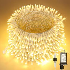 2 x YOUNGAR 98FT String Lights Outdoor, 8 Modes Fairy Twinkle Christmas 200 LED Lights, 30V Plug-in for Tree, Home, Garden, Wedding, Party, Holiday Indoor Decoration, Warm White, Connectable