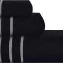 Ultra Soft 3 Pack Cotton Towel Set, Contains a Bath Towel 28x55 inch, a Hand Towel 16x24 inch & Wash Coth 12x12 inch, Ideal Everyday use, Compact & Lightweight - Black