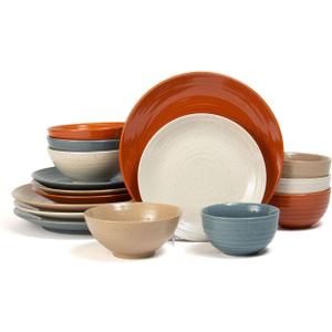 Sango Siterra Painter's Palette 16-Piece Stoneware Dinnerware Set  Service for 4, Multicolor with Unique Flecked Design, Perfect for Everyday Dining & Entertainment, Microwave & Dishwasher Safe