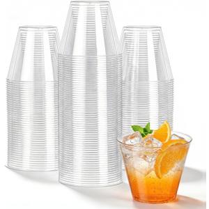 N9R 100PCS 9 oz Clear Plastic Cups for Cold Beverages, Disposable Plastic Cups Tumblers, Heavy Duty Cocktail Cups for Parties, Weedings, Events and Gatherings