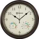 Geevon 14 Inch Retro Wall Clocks Battery Operated with Hygrometer and Thermometer Combo, Silent Wall Clock Non-Ticking Quartz Decorative for Kitchen Living Room School Bedroom