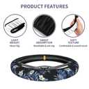 Red Hawaiian Flowers Car Steering Wheel Cover, Universal 15 Inch Soft Elastic and Comfortable Floral Steering Wheel Protector Warm in Winter and Cool in Summer Car Accessories Decorations for Women