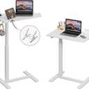 Gas Spring Adjustable Height Rolling Portable Laptop Desk, Mobile Standing Desk on Wheels, Small Sit Stand Desk with Laptop Stand/Cup Holder/Hook (White, 26"x19") (26"x19", White)