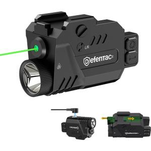 DEFENTAC Pistol Laser Light Combo 800 Lumens, Strobe Tactical Flashlight with Green Beams for Guns W/a Rail, Magnetic Rechargeable
