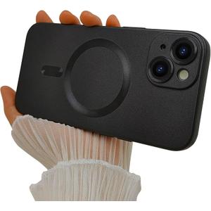 Magnetic for iPhone 13 Phone Case for Women/Men, Matte Luxury Soft Metallic Luster Design with Camera Lens Protector, Compatible with Magsafe Case for iPhone 13 6.1" - Black