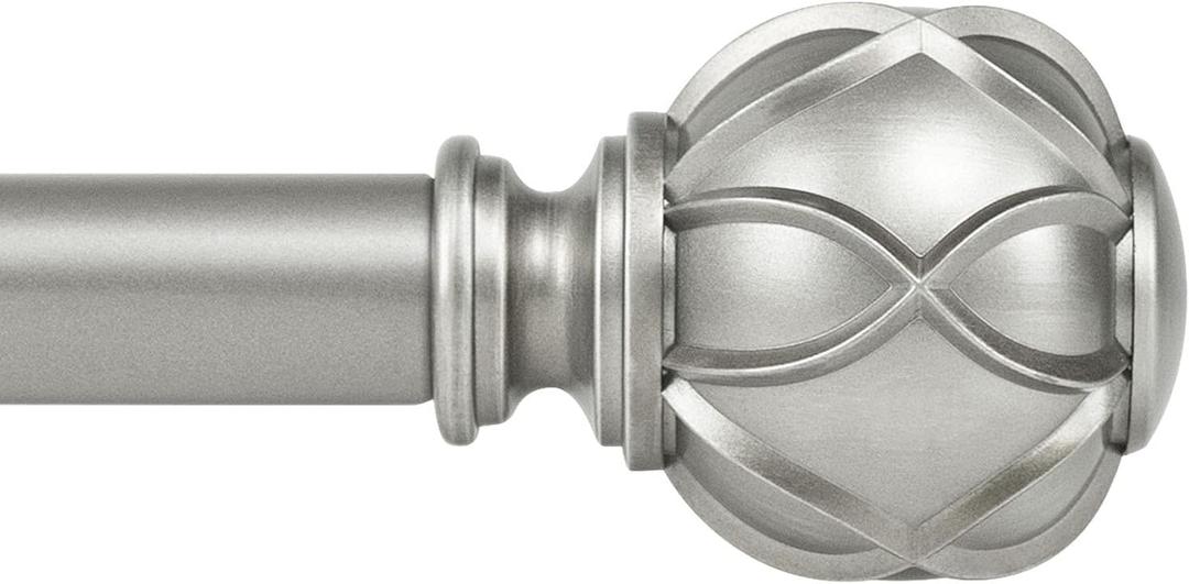 KAMANINA 1 Inch Curtain Rod Telescoping Single Drapery Rod 36 to 72 Inches (3-6 Feet), Antique Silver Curtain Rods for Windows 24 to 68 Inches, Netted Texture Finials (36-72")
