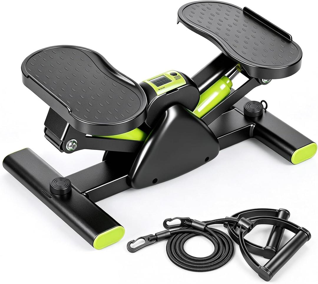 Rock Stepper Side-to-Side Lateral Exercise Machine – Quiet & Stable Low-Impact Hydraulic Rocking Stepper with Resistance Bands & Gym Accessories Equipment for Home Office Workout,Green