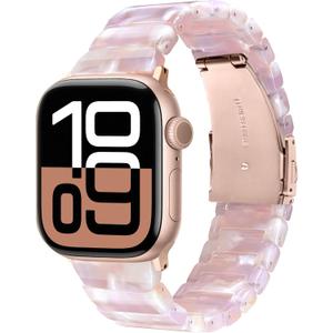 V-MORO Resin Band Compatible with Apple Watch Series 7/8/9/10 41mm/40mm/38mm/42mm Fashion Strap for iWatch Series 6/5/4/3/2/1/SE/SE2 Lightweight Bracelet Wristband Women(Classic Pink Tan)