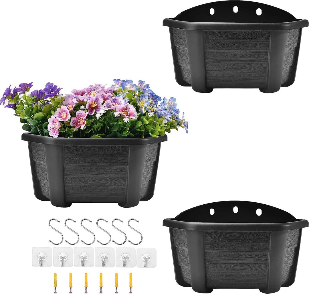 ORIMERC 9.8 inch 3 Pack Wall Hanging Planters Pots for Indoor Plants Wall Plants Holder with Drainage Hole Balcony Planters Railing Hanging Pot Fence Vertical Living Mount Outdoor with Hooks/Screws (Dark Coffee)