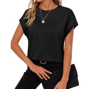 Cicy Bell Womens Summer Cap Sleeve T-Shirts Casual Loose Fit Tunic Tops Crew Neck Tee Shirts Black