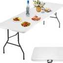 8 Ft Folding Table Camping Table Picnic Table 8 Foot Portable Folding Table with Heavy Duty Frame for Picnic Party Camping,White