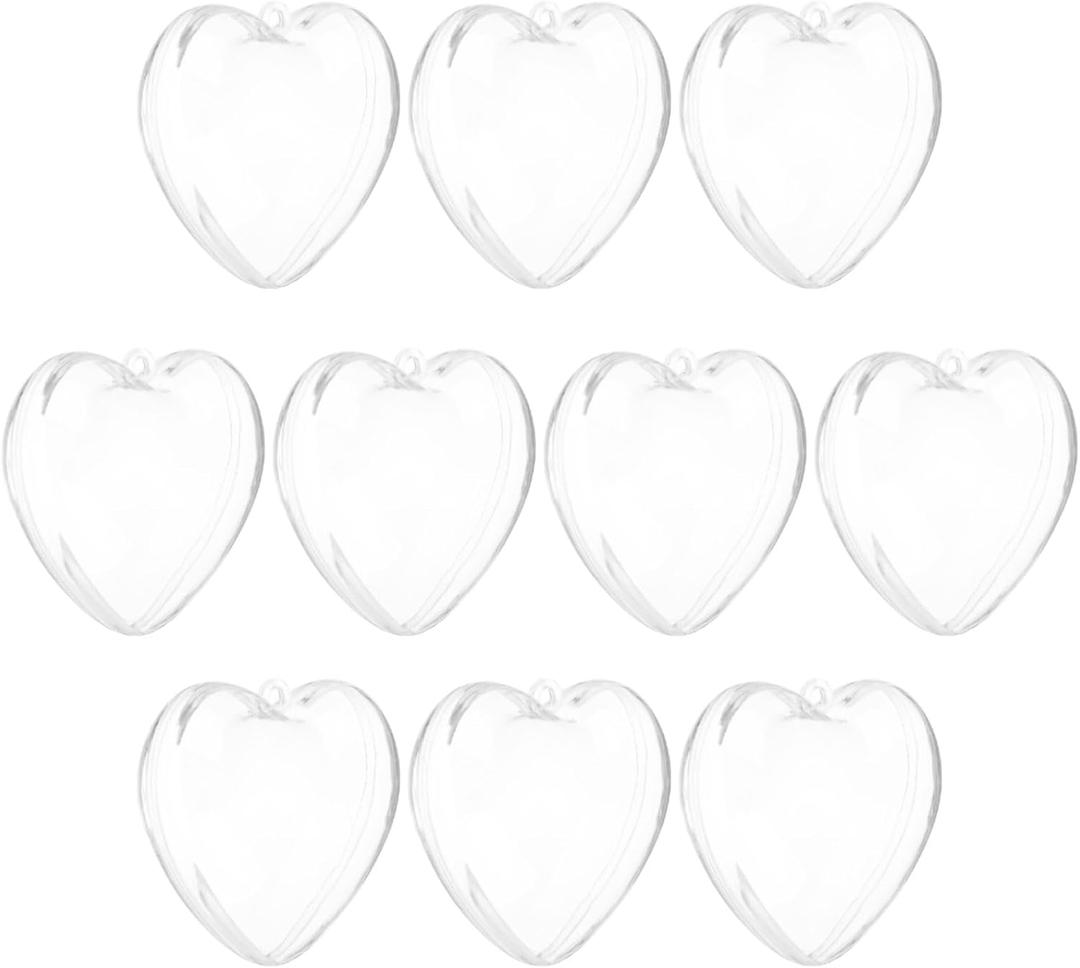 uxcell 10 Pcs Clear Fillable Heart Ornament, 3.1 Inch Hanging Plastic Balls Transparent Heart Shaped Decor Christmas Sphere for DIY Craft, Party, Wedding