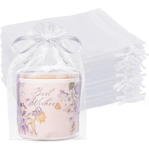 Crweety 50 Pcs White Organza Bags 6x9 Inches, Large Mesh Gift Bags Drawstring, Jewelry Pouches Treat Sachet Goodie Mesh Bag Drawstring for Wedding Party Favors Baby Shower & Easter Gifts (1 Count (Pack of 50))