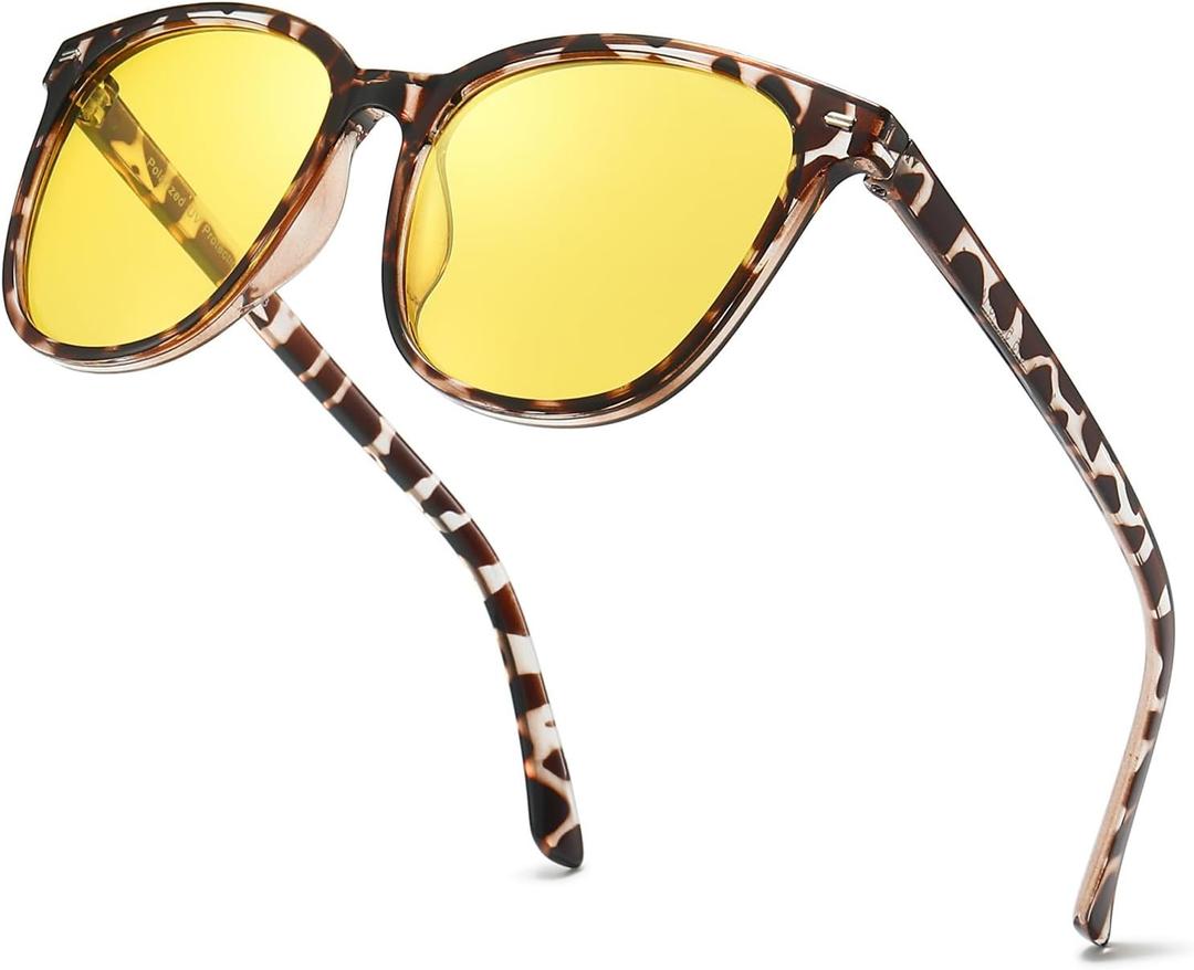 Myiaur Polarized Night Vision Glasses for Women, Anti Glare Driving Vision Glasses with Yellow Lens, UV400 Protection, A06 Whitetortoise/ Yellow Night Vision Glasses