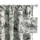 DriftAway 100% Blackout Toile Linen Curtains for Bedroom Double Layer Farmhouse French Country Vintage Printed Pattern Thermal Sound Lined Back Tab Living Room Drapes 96 inch Length 2 Panels Black