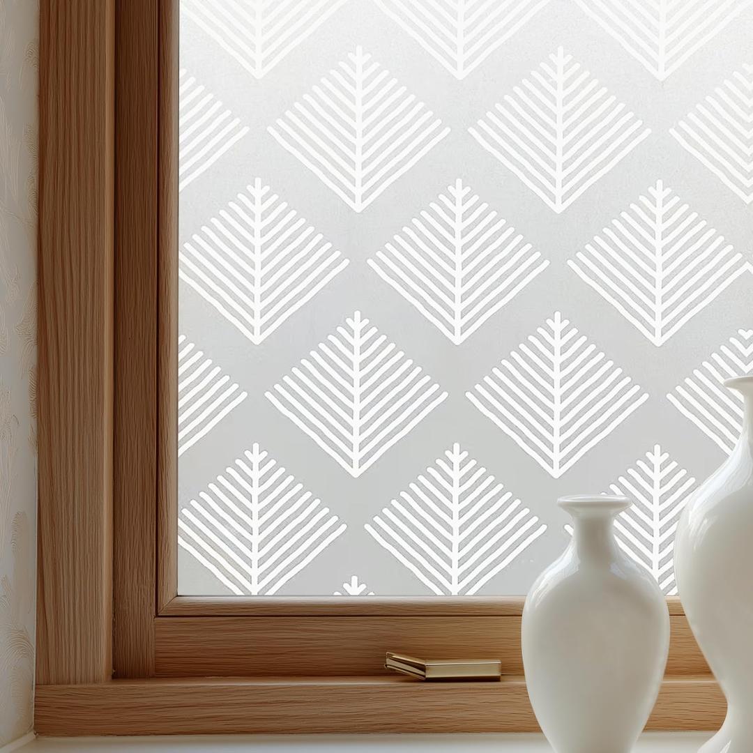 OHTMERU Window Privacy Film Decorative for Front Door, Bathroom Static Cling Stained Glass Sticker Opaque Heat Control UV Blocking Non-Adhesive for Home Windows 17.5 X 78.7 inches Ashen Bud