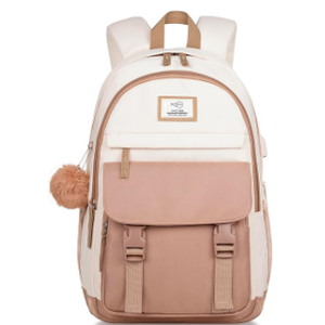 MOMUVO School Backpacks for Teen Girls Women,15.6 Inch Laptop School Book Bag Cute College Backpack Bookbag for Students Pink and Brown