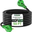 RVGUARD 30 Amp 50 Foot RV Extension Cord with Reverse Polarity Indicator, Heavy Duty 10/3 Gauge STW Cord with Cord Organizer, TT-30P/R Standard Plug, Green, ETL Listed
