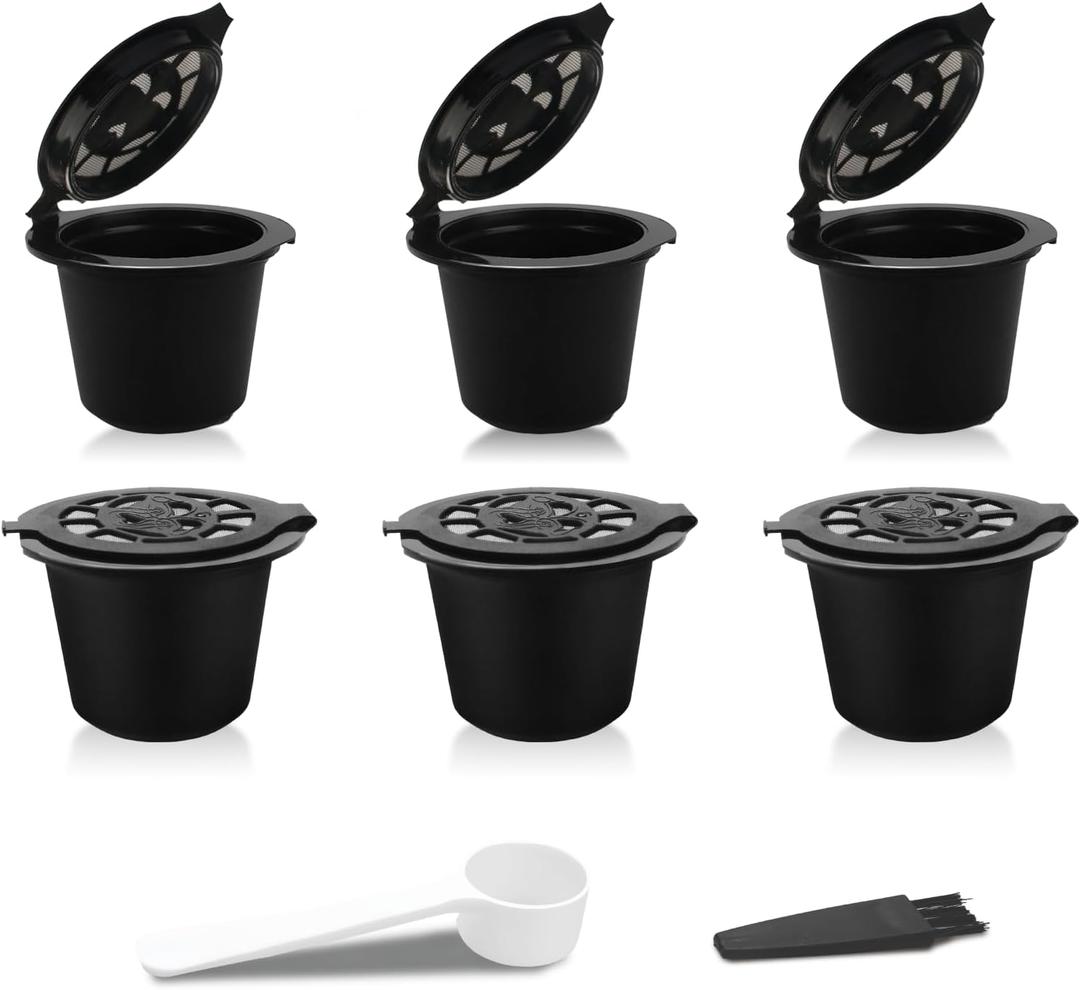 Reusable espresso Capsules Refillable Coffee Pods - Coffee Capsule Filter Compatible With Nespresso Coffee Machines - Replacement for Nespresso Capsules Black Coffee Filter Capsule - 6 units