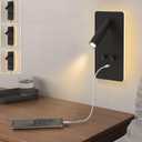 M04 Dimmable Wall Mount Reading Light,Adjustable 0.9-3.7W LED Wall Mounted Reading Lamp with Adjustable 1.2-6W Backlight,Wall Sconces with USB Port,Wall Lamps for Bedroom(Black)