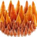 Yookat 40Pcs Mini Christmas Trees Artificial Mini Pine Trees with Wood Base Sisal Trees Bottle Brush Trees Assorted Color for Christmas Decoration Winter Ornaments (Orange)