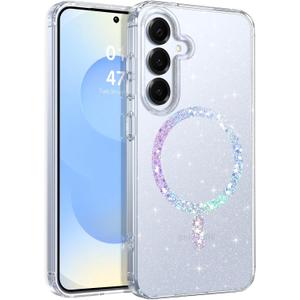 BENTOBEN Compatible with Samsung Galaxy S25 Case 6.2", Magnetic Clear Crystal Glitter Galaxy S25 Phone Case Compatible with Magsafe, Cute Sparkly Protective Case for Women Girl, Clear/Glitter
