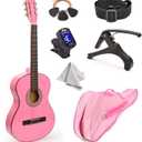 30" Wood Classical Guitar with Case and Accessories for Kids/Girls/Boys/Beginners (Pink)