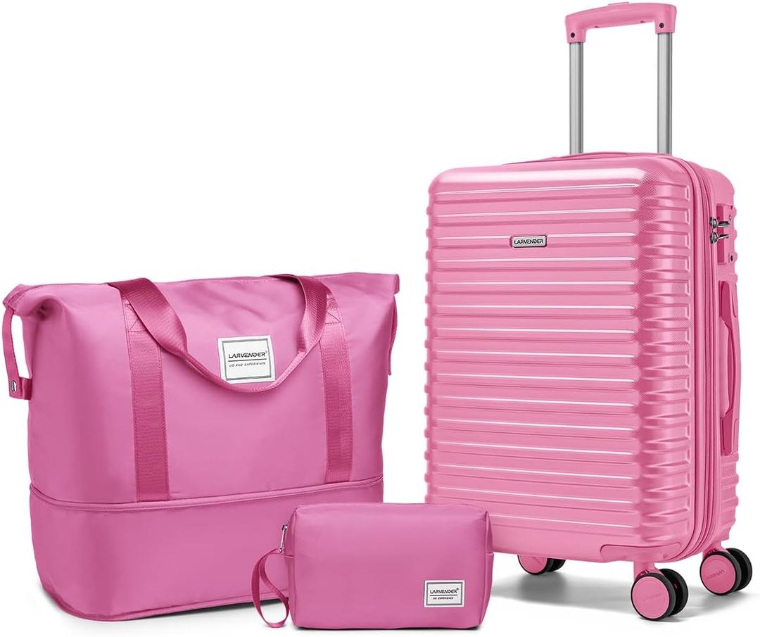 LARVENDER Carry on Luggage 22x14x9 Airline Approved, Expandable 20 Inch Hardside Suitcase with Wheels TSA Lock, PC+ABS Lightweight Carry on Suitcases for Women and Men, Berry (20/DB/TB)