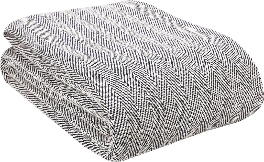 Glamburg 100% Soft and Breathable Cotton Thermal Blanket Queen Navy - Perfect for Layering Any Bed for All Season (Queen (90"x90"))
