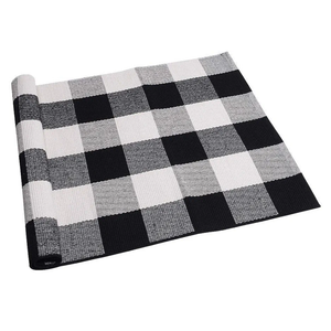 Cotton Buffalo Plaid Rug 2'x3' Black and White Checked Rug Washable Doormats Indoor Outdoor Rugs for Layered Front Door Mats, Porch, Kitchen, Farmhouse, Entryway, Size 90x150cm