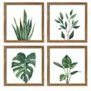 ArtbyHannah Framed Botanical Bathroom Wall Art Decor, 10x10 Inch 4 Pack Acrylic Sage Green Prints Set, for Spa & Farmhouse Decor for Bath, Restroom, Bedroom, Office Decoration (Walnut)