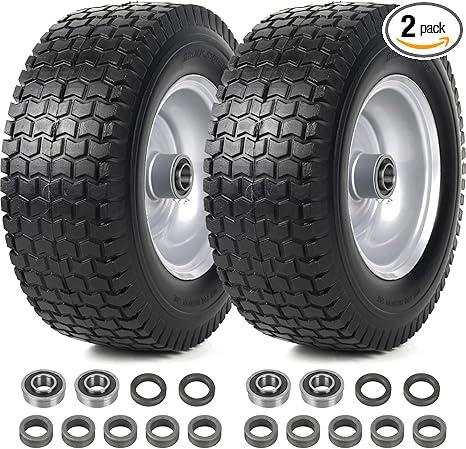 AR-PRO (2-Pack) 13x5.00-6 Flat Free Tire and Wheel Assemblies - Compatible for 13 x 5 x 6 Solid Riding Lawn Mower Tires and Wheel - With 3" Centered Hub and 3/4" Bearings (Extra 5/8")