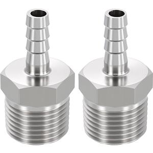 4 x METALLIXITY 2Pcs Stainless Steel Hose Barb to NPT Male Adapter 1/4" Barbs x 3/8" NPT Male for Automotive, Motorcycle, Marine, Truck, RV Fuel Systems