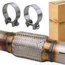 Exhaust Flex Pipe Universal Type 100% Stainless Steel For Heavy Duty and Cars (1 PC, 2.5X6X10 Clamps)