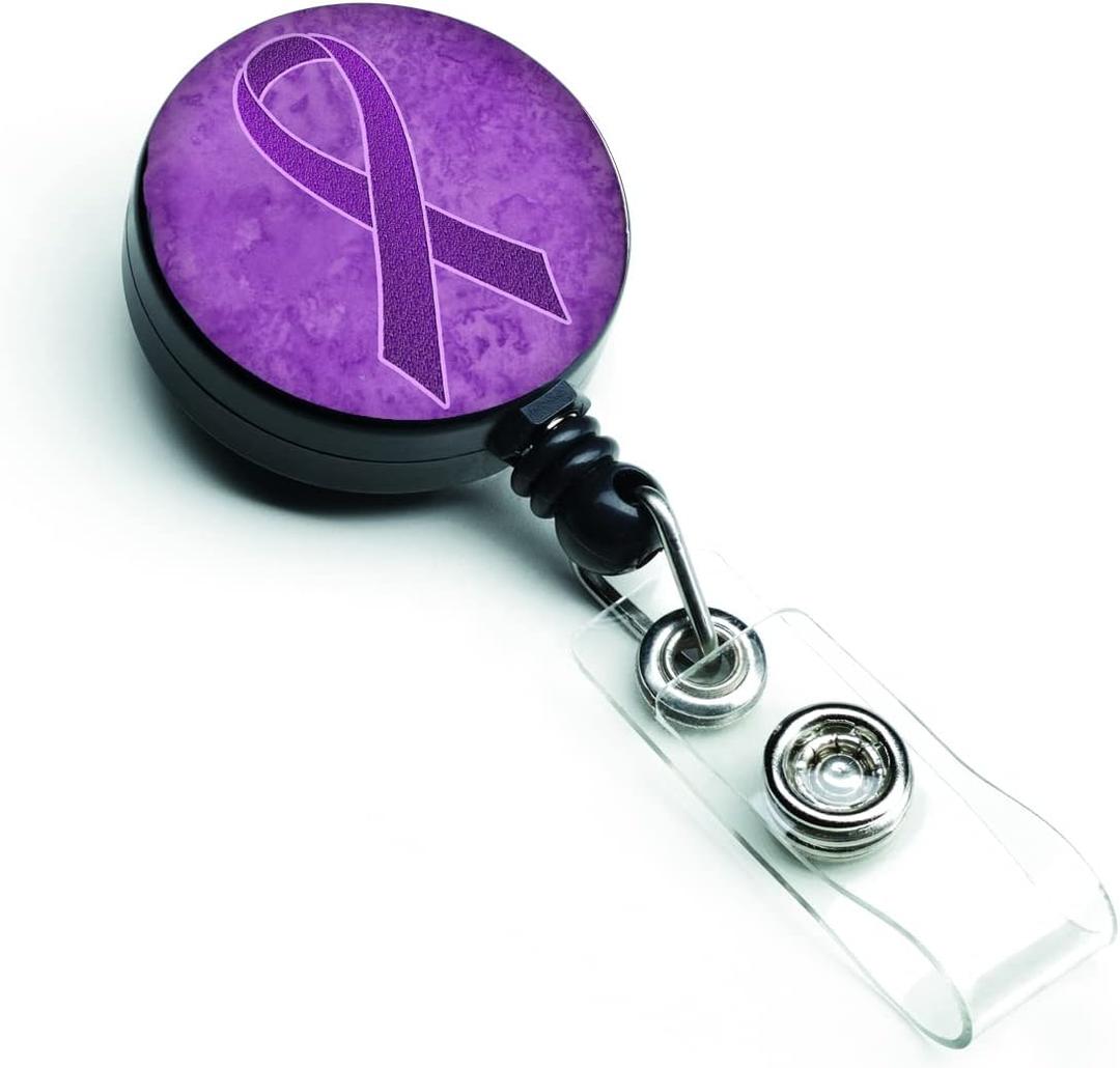Caroline's Treasures AN1207BR Purple Ribbon for Pancreatic and Leiomyosarcoma Cancer Awareness Retractable Badge Reel, Belt Clip, Multicolor