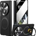 for Oneplus Open Case with 360 Magnetic Rotatable Ring Stand, Built-in Screen Protector & Hinge Protection, Thin & Slim Magnetic Stand Phone Case 5G, Black