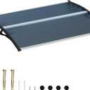 58.5x35 Inch Patio Window Awning Shade, Polycarbonate Door Entrance Canopy Cover Protection for Sunshine & Rain, Grey with Black Edge