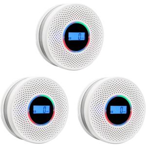 Smoke Detector Carbon Monoxide Detector Combo with Digital Display and Sound Light Alarm, 2-in-1 Smoke & CO Alarm with Battery Operated for Home, Travel or RV (3 pcs)