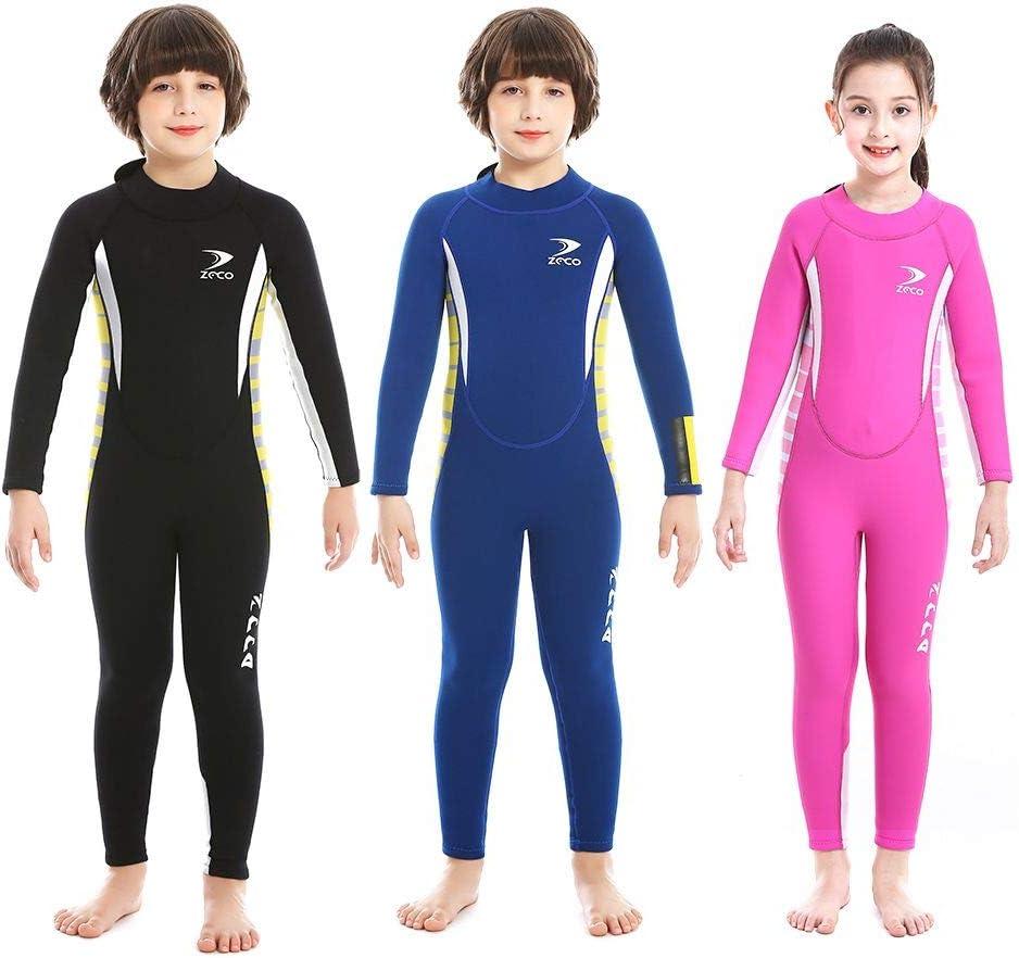 2.5mm Neoprene Kids Full Wetsuit, One Piece Swimsuit for Boys and Girls, Children Diving Suit with Back Zip for Swimming, Diving, Snorkeling and Other Water Sports (Small, black+white)