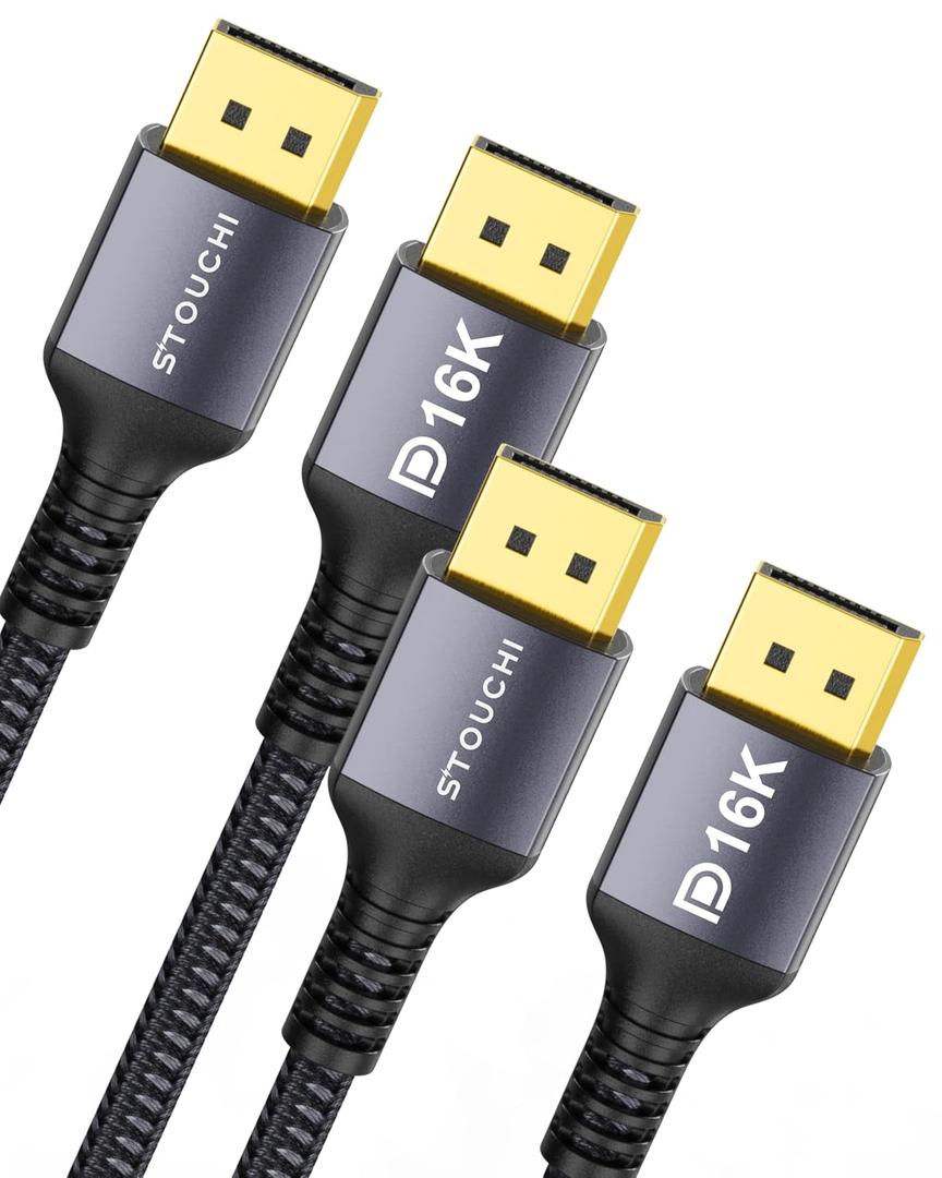 Stouchi 2 Packs VESA Certified DisplayPort 2.1 Cable 6.6FT, 54Gbps UHBR13.5 [16K 8K 4K@240Hz] DP Cord, Support FreeSync G-Sync, DSC 1.2a, Snag-Free Connector for RTX 5090/4090, Gaming Monitor