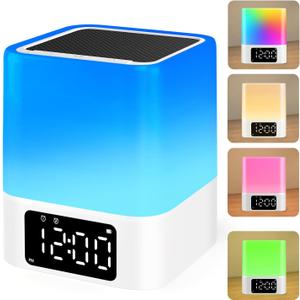 JALL Night Light Bluetooth Speaker, 【2025 Upgraded】 Multi Colorful Changing Bedside Lamp Alarm Clock, Best Birthday Ideas for 10 11 12 13 14 Year Old Teenage Boy Girl, White