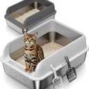 2 Pack Stainless Steel Cat Litter Box with Lid, Large Metal Litter Pan for Adult Cats, Multi-Cats, High Sides with Anti-Leakage Enclosure, Easy Cleaning, Non-Stick, Anti-Scratch,Include Scoop