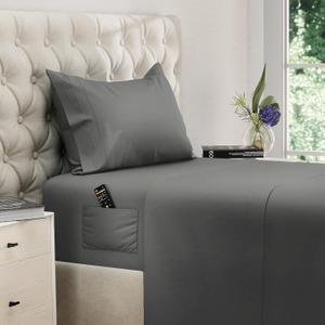 DREAMCARE Twin XL Sheet Sets  3pcs Cooling Sheets  up to 15 Deep Pocket Twin XL Sheets Set  Hotel Luxury Sheets & Pillowcases  Superior Softness 100% Fine Microfiber with Side Pocket  Dark Gray